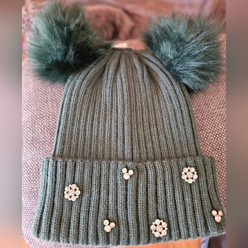 Disney Green Knit Beanie with Pom-Poms